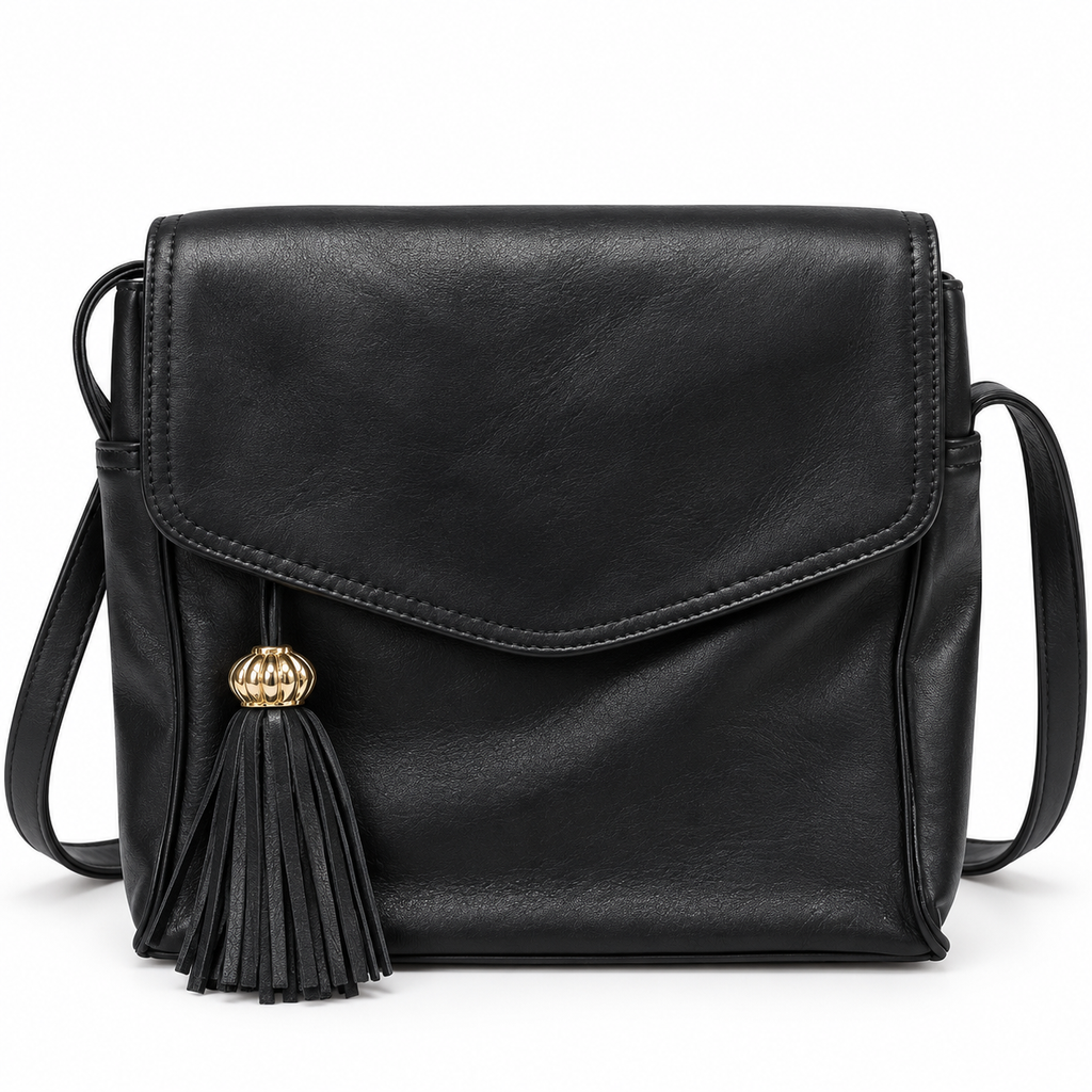 Black Vintage Fringe Crossbody Bag, Retro Flap Shoulder Bag