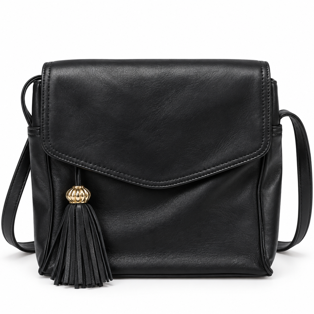 Black Vintage Fringe Crossbody Bag, Retro Flap Shoulder Bag
