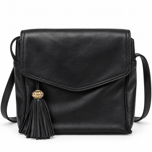 Black Vintage Fringe Crossbody Bag, Retro Flap Shoulder Bag