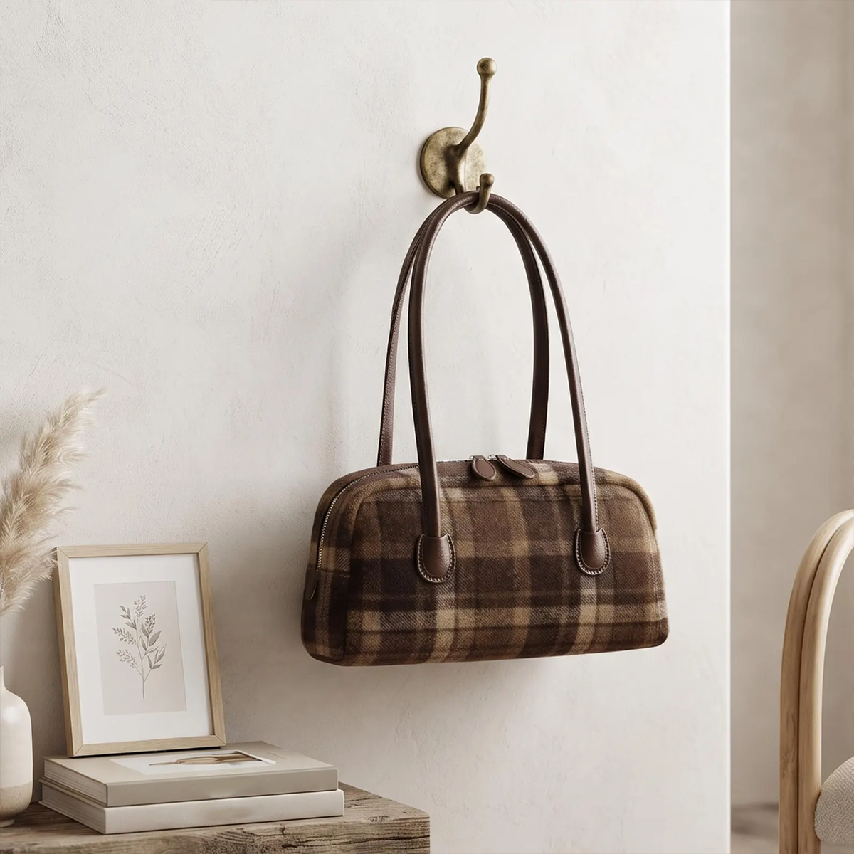 Vintage Plaid Dome Underarm Bag, Retro Autumn Shoulder Bag