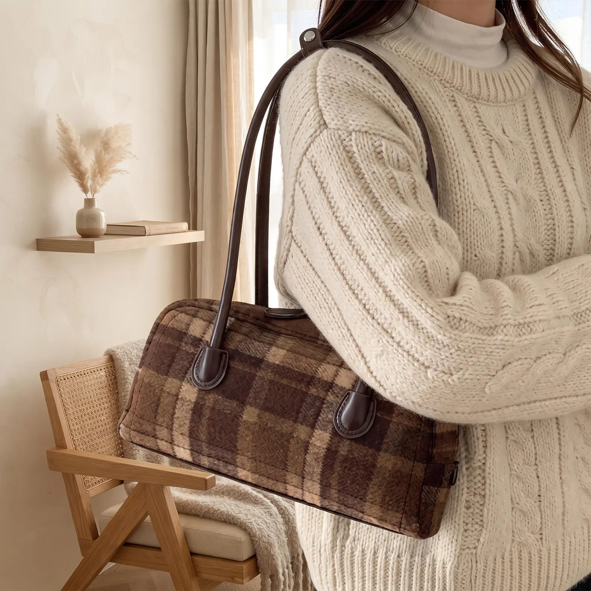 Vintage Plaid Dome Underarm Bag, Retro Autumn Shoulder Bag