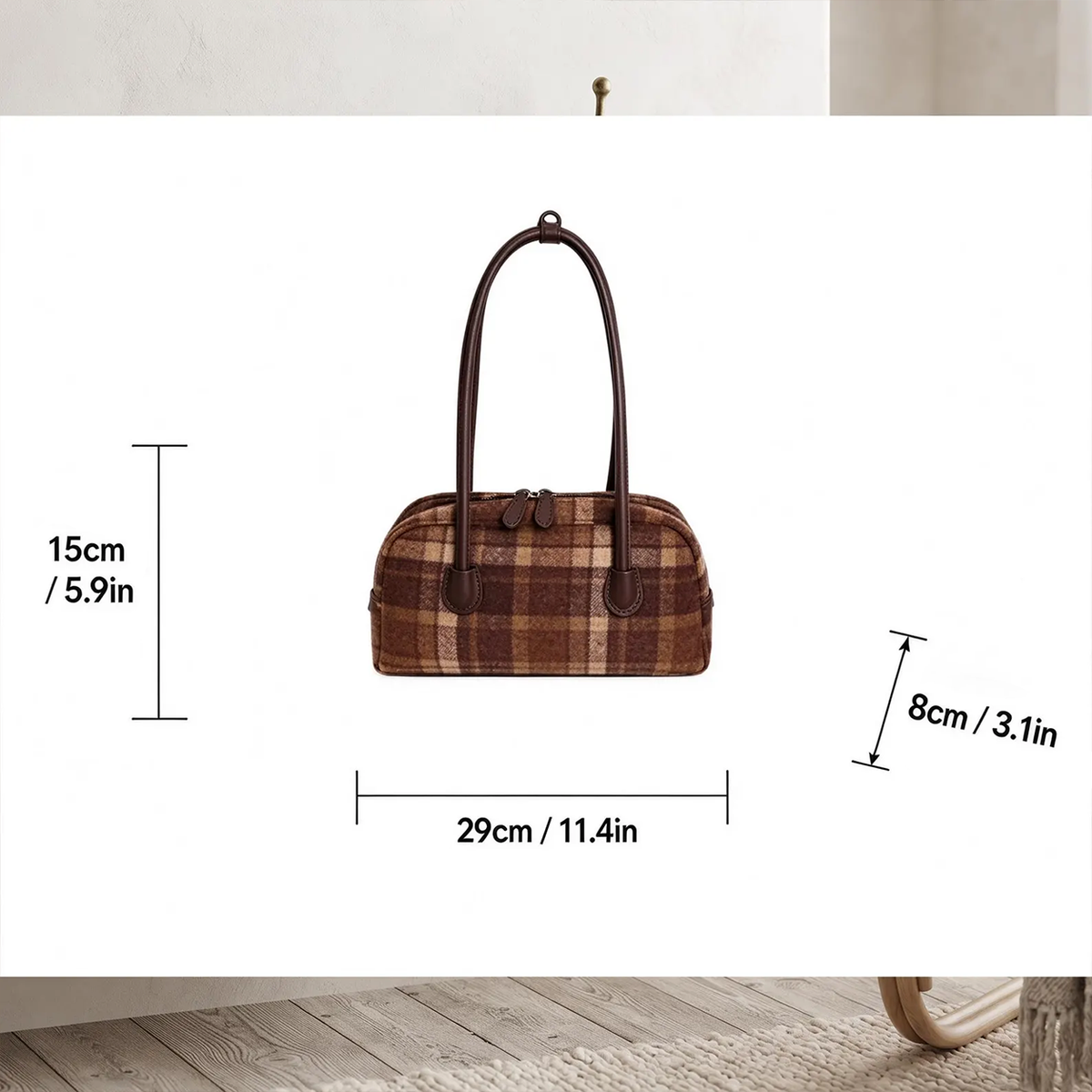 Vintage Plaid Dome Underarm Bag, Retro Autumn Shoulder Bag