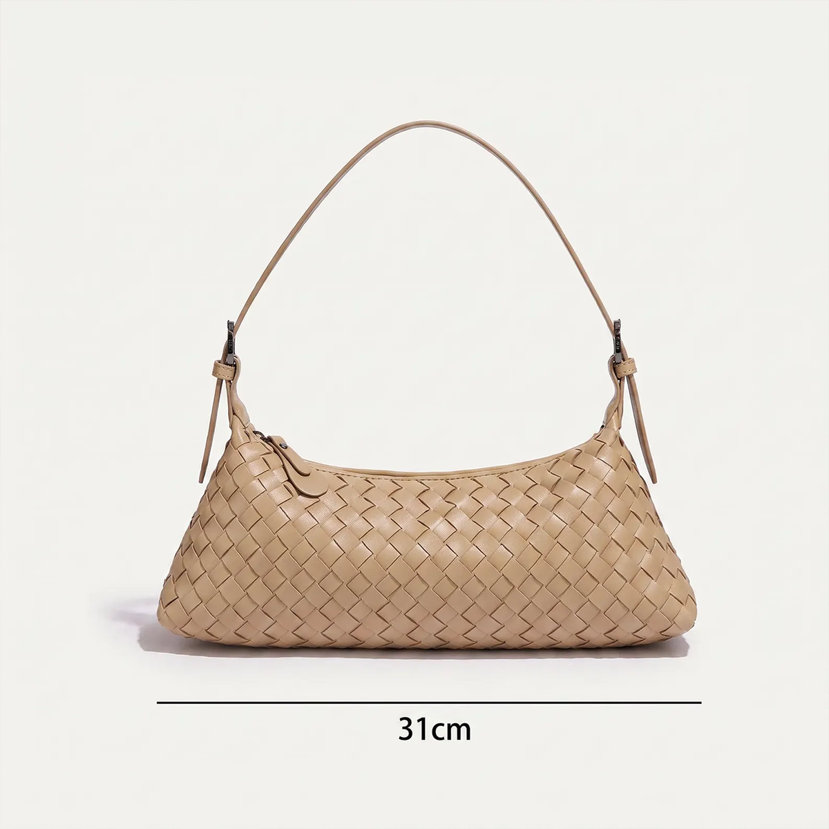 Apricot Woven Baguette Hobo Purse, Convertible Vintage Shoulder Bag