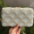 Ivory Pearl Embroidered Clutch, Formal Evening Hand Clutch Purse