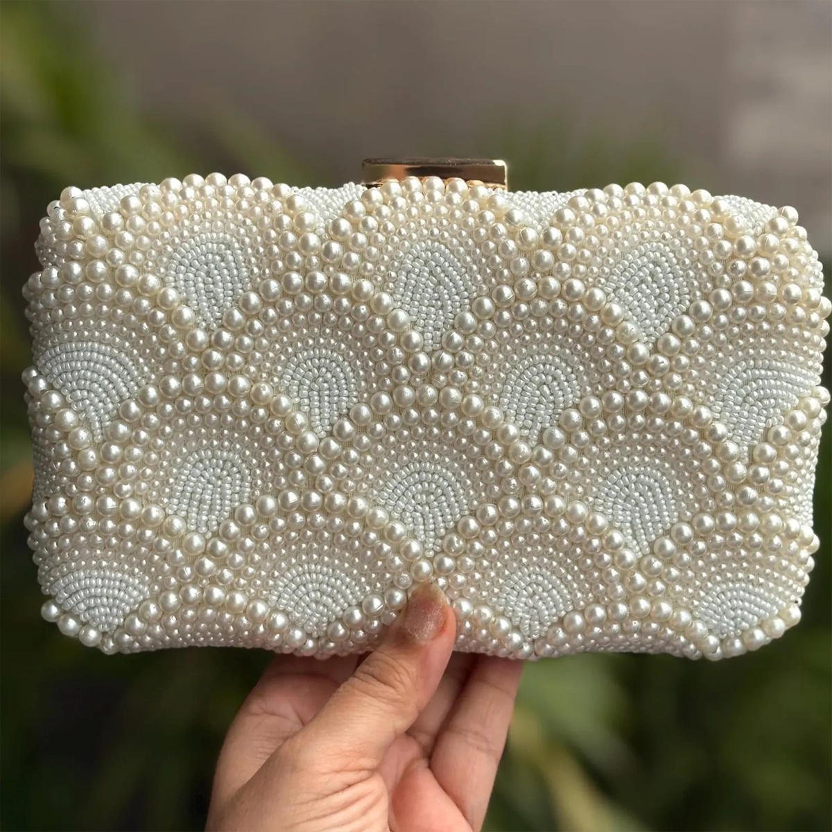 Ivory Pearl Embroidered Clutch, Formal Evening Hand Clutch Purse