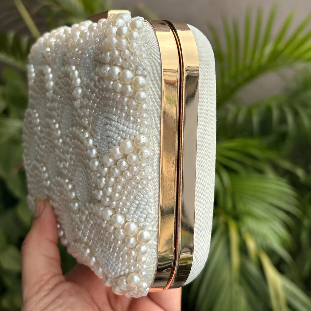 Ivory Pearl Embroidered Clutch, Formal Evening Hand Clutch Purse