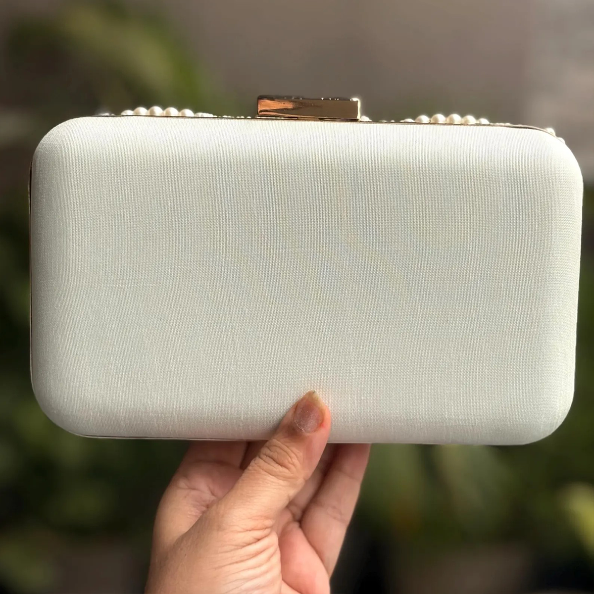 Ivory Pearl Embroidered Clutch, Formal Evening Hand Clutch Purse