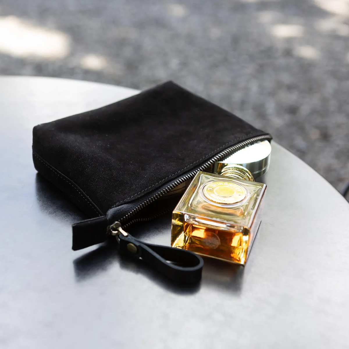 Black Suede Zipper Pouch, Portable Cosmetic & Clutch Bag Clutch Purse