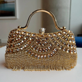 Gold Rhinestone Beaded Clutch, Formal Evening Hand Clutch Purse