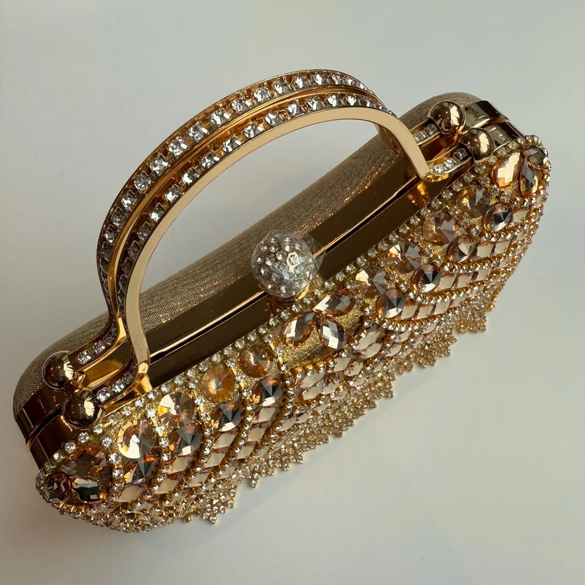 Gold Rhinestone Beaded Clutch, Formal Evening Hand Clutch Purse